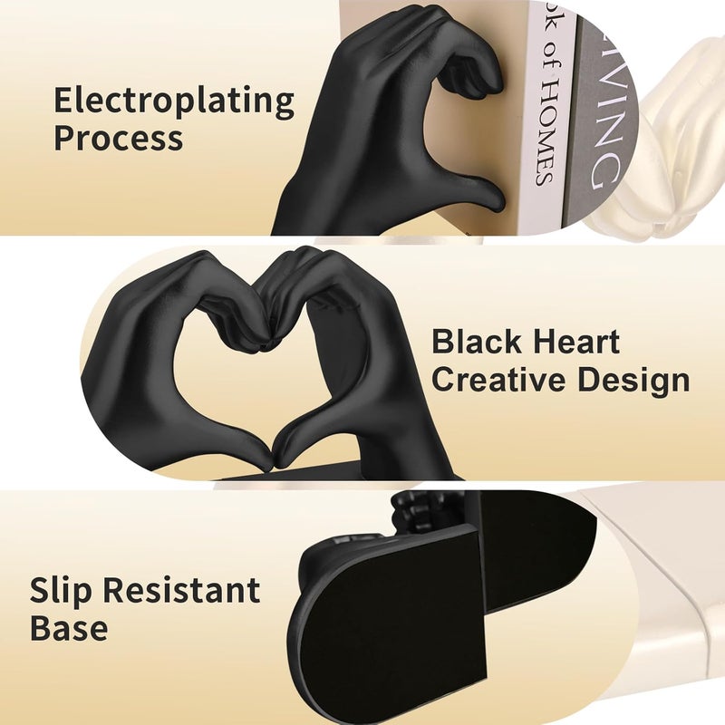Kityemo Black Decorative Bookends for Shelves, Heart Hands Book Ends Sculpture Aesthetic Decor for Bedroom Living Room Merch Apartment Bookshelf Birthday Women Decorations Stuff Aesthetic - Image 5